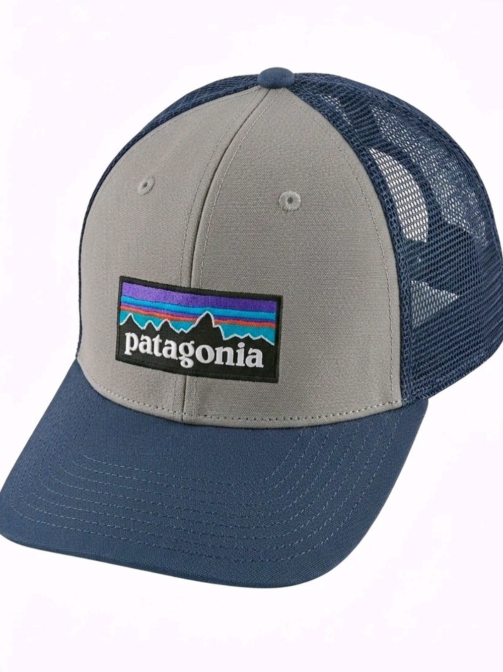 Patagonia Men's Grey and Navy P-6 Logo Trucker Hat